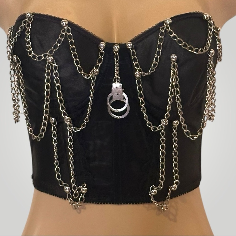 Vintage Strapless Bustier Top with Chains and Handcuffs